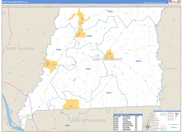 E. Feliciana Parish (County), LA Zip Code Wall Map